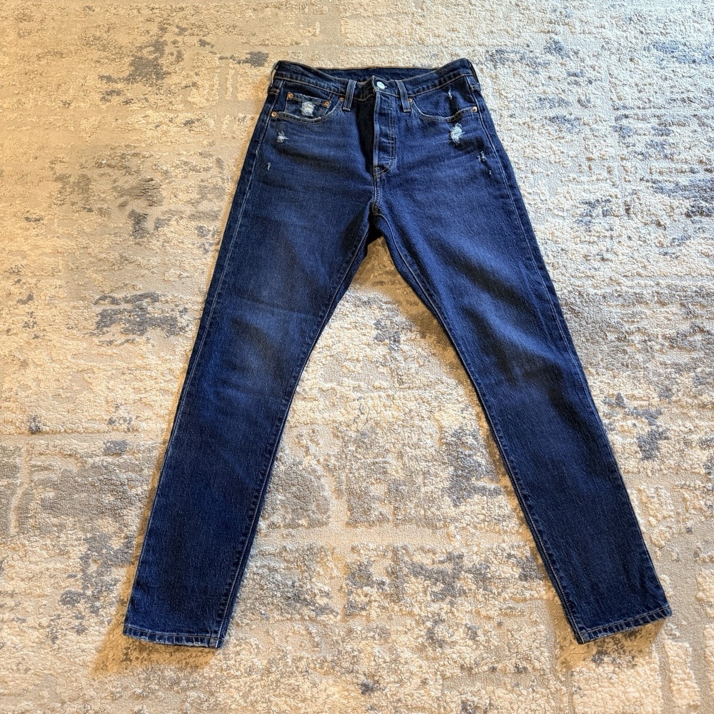 Levis 501s S Skinny Jeans Womens 28x30 Dark Wash Distressed Button Fly Denim 501